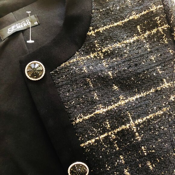 BIANCO NERO Black Gold Tweed Jacket NEW without Tag Size L - Picture 2 of 8